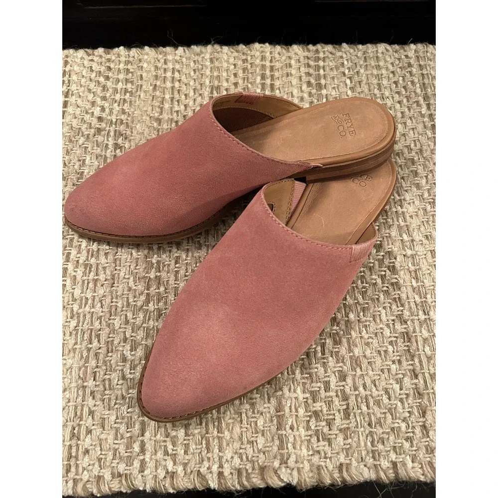 NWOB Frye & Co. Fenn Pink Suede Mules Size 7 M Slip On Almond Toe Western Casual